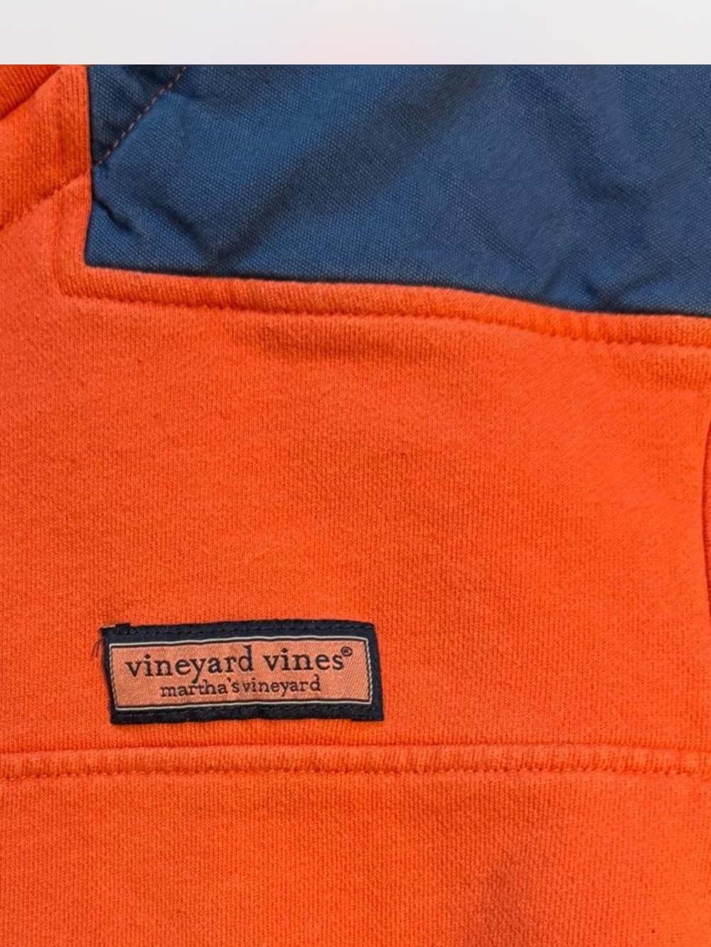 Vineyard Vines Orange Pullover with Navy Patch - Picture 2 of 6